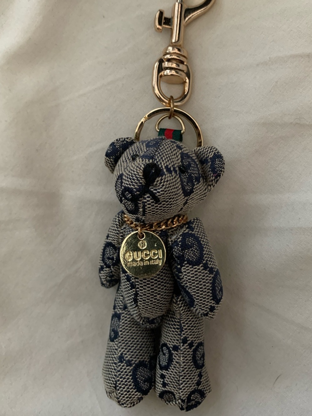 NEW! Blue GG Monogram Bear Key & Card Holder with Gold Hardware